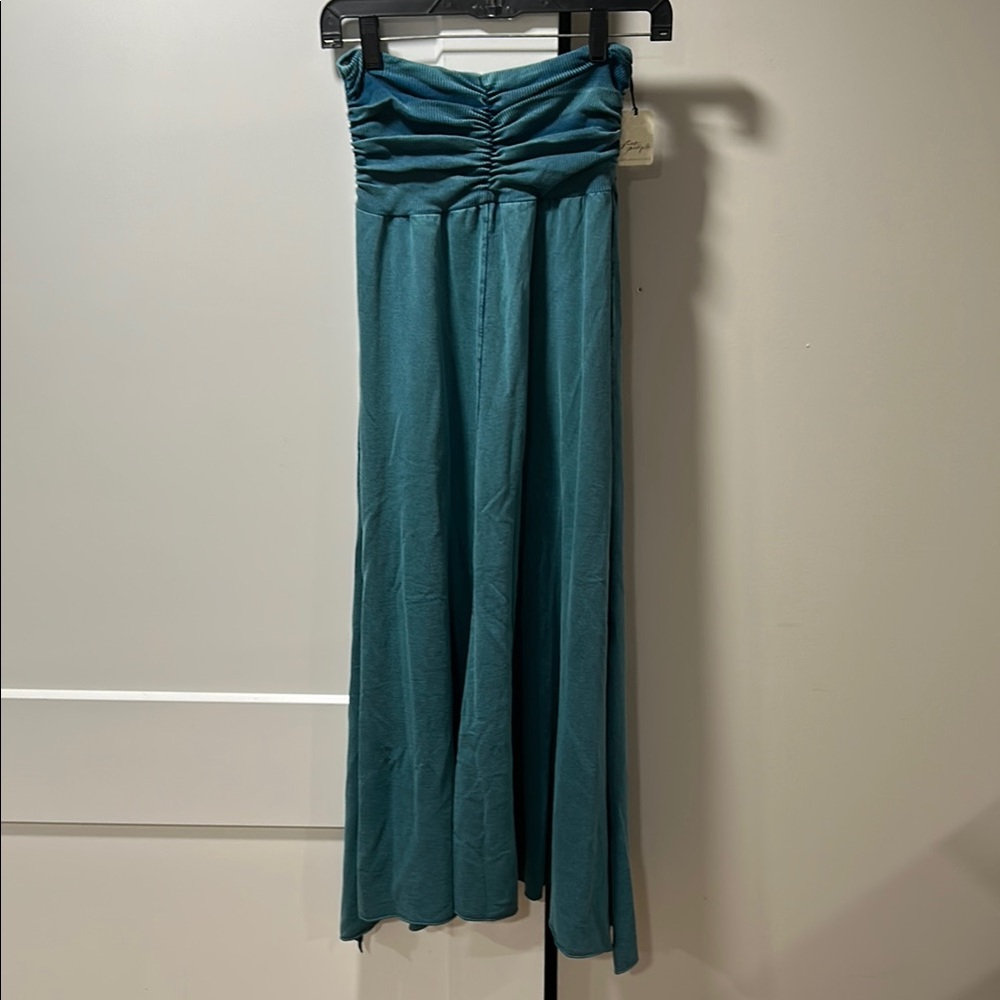 Free People Blue Ruched A-Line Maxi Skirt